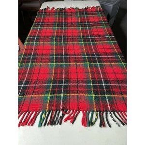 Vintage Mohair Wool Throw Blanket Red Plaid Scotland Tartan 52 X 49 Inch
